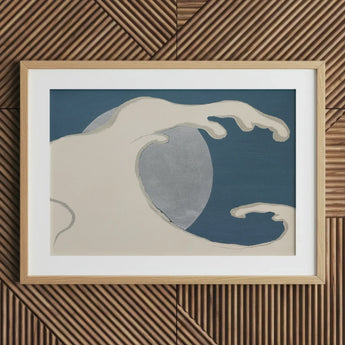 Waves and Moon - Kamisaka Sekka Art Print / Canvas Cream Hand Wall Wooden Frame Blue, Prints