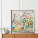 Way Back when Playpen - Myth Mash-up Collage Art Print Framed Colorful Artwork Whimsical Carnival Festival Scene Hot East Meets West,