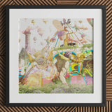 Way Back when Playpen - Myth Mash-up Collage Art Print Vibrant Surreal Artwork Black Frame White Depicts Fantastical East Meets West,