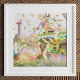 Way Back when Playpen - Myth Mash-up Collage Art Print Vibrant Surreal Artwork White Frame Golden-winged Figures Amidst East Meets West,