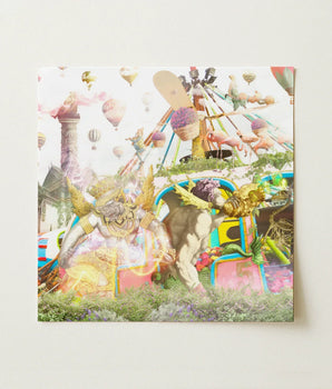 Vibrant Surreal Collage Art Print Golden Mythological Figures East Meets West, Kaleidoscopic Carnival, Riotous Fusion