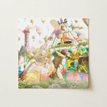 Way Back when Playpen - Myth Mash-up Collage Art Print Vibrant Surreal Golden Mythological Figures East Meets West, Kaleidoscopic Carnival,