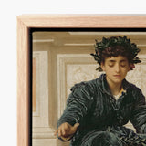 Weaving the Wreath - Frederic Leighton Art Print / Canvas Framed Classical Painting Young Person Dark, Serene Tableau, Introspective Beauty