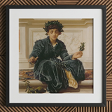 Weaving the Wreath - Frederic Leighton Art Print / Canvas Black-framed Art Print Woman Dark Velvet Robes Laurel Frederic Leighton Art,
