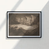 Black-framed Artwork Monochromatic Three Women Hooded Garments Rendered Death-head Moth Hovers, Henry Fuseli Art Print, John Raphael Smith
