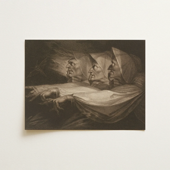 The Weird Sisters - Henry Fuseli Art Print / Canvas Monochrome Print Three Women Hooded Garments Rendered Detailed Death-head Moth Hovers,