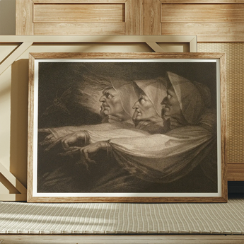 The Weird Sisters - Henry Fuseli Art Print / Canvas Vintage Sepia-toned Framed Print Three Witches Death-head Moth Hovers, Henry Fuseli Art