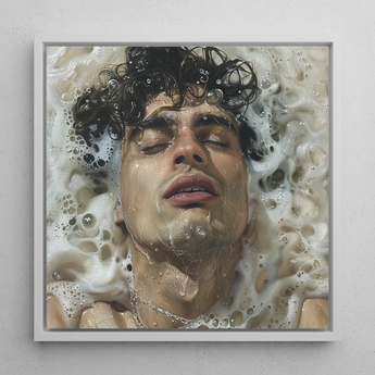 Wet Whistle - Stampa artistica onirica omoerotica sensuale / Canvas, 12x12’’ / 31x31cm / Cornice bianca, Poster, stampe e arte visiva, Toby Leon