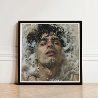 Black-framed Art Print Portrait Man Dark Curly Hair Homoerotic, Latino, Symphony Swells