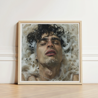 Framed Artwork Man Dark Curly Hair Submerged Soapy Homoerotic Art Print, Latino, Symphony Swells