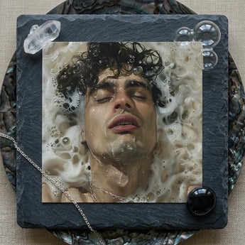 Wet Whistle - Sensual Homoerotic Dream Art Print / Canvas Square Dark Slate Plaque Printed Portrait Man, Latino, Symphony Swells Prints