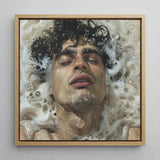 Wet Whistle - Sensual Homoerotic Dream Art Print / Canvas Square-framed Painting Man Dark Curly Hair Submerged Soapy, Latino, Symphony
