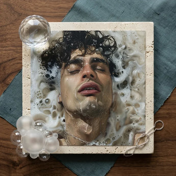 Wet Whistle - Sensual Homoerotic Dream Art Print / Canvas Square Textured Beige Stone Plaque Detailed 3d Relief, Latino, Symphony Swells