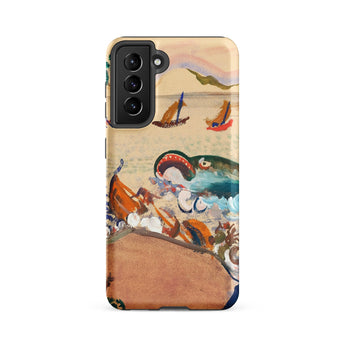 The Whale - Oskar Laske Phone Case, Teal Behemoth Breaching, Crimson Jaws Hinged, Amber-rigged Vessels Careening
