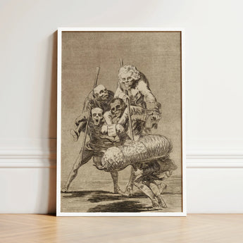 What one does to Another - Francisco De Goya Art Print / Canvas Framed Sepia-toned Group Skeletal Figures Dramatic Poses Enclosed, Bodies