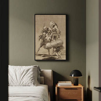 What one does to Another - Francisco De Goya Art Print / Canvas Framed Black-and-white Artwork Skeletal Figures Dramatic Scene Enclosed,