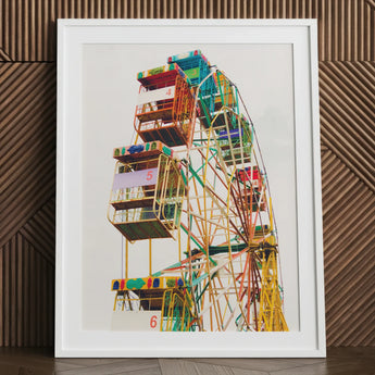 Wheel of Fortune - Amusement Park Ferris Art Print / Canvas Vibrant Colorful White Frame Eye-popping, Prints