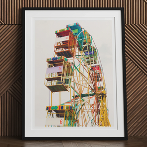 Wheel of Fortune - Amusement Park Ferris Art Print, Colorful Ferris Wheel Artwork Black Frame