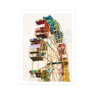Wheel of Fortune - Amusement Park Ferris Art Print, Colorful Ferris Wheel Enclosed Passenger Cars Light Background