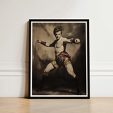 Black-framed Portrait Muscular Young Man Vintage Attire Maroon Gay Circus Ringmaster, Art, Daring Spectacle