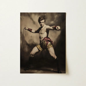 Whipped - Gay Circus Ringmaster Art Print / Canvas Sepia-toned Portrait Young Male Boxer Dynamic Pose, Daring Spectacle Prints
