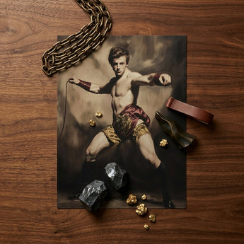 Whipped - Gay Circus Ringmaster Art Print / Canvas Vintage-style Print Muscular Young Man Ornate Gold-embellished Attire Gay Circus