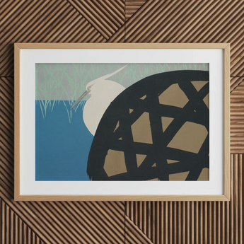 White Heron - Impresión artística de Kamisaka Sekka / Lienzo, 30x20’’ / 76x51cm / Marco natural / Paspartú, Pósters, impresiones y arte visual, Toby Leon