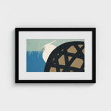 White Heron - Kamisaka Sekka Art Print / Canvas Black-framed Artwork Stylized Bird Blue Green Background, Warrior’s Basket Pattern, Paused
