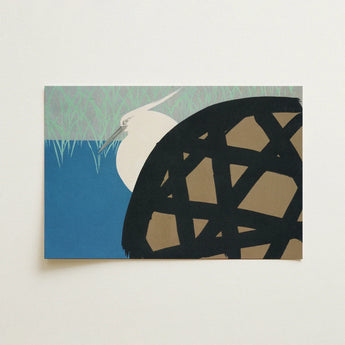 White Heron - Kamisaka Sekka Art Print / Canvas Minimalist Painting Egret Long Neck Pointed, Warrior’s Basket Pattern, Paused Artwork Prints