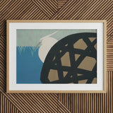 White Heron - Kamisaka Sekka Art Print / Canvas Wooden Framed Abstract Mat Geometric, Warrior’s Basket Pattern, Paused Artwork Prints