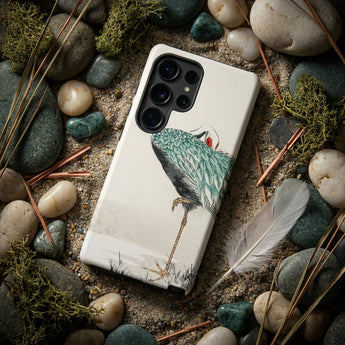 White-naped Crane - Numata Kashu Phone Case White Phone Case Detailed Illustration Green Black Bird Numata Kashu’s Crane, Crane Struts,