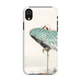 White-naped Crane - Numata Kashu Phone Case Iphone Xr / Matte Artistic Illustration Heron Blue-green Plumage Kashu’s, Struts, Digital