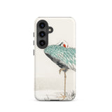 White-naped Crane - Numata Kashu Phone Case Samsung Galaxy S24 / Matte Sleek White Phone Case Detailed Illustration Crane Teal Numata