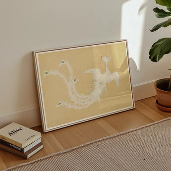 White Phoenix - Kamisaka Sekka Momoyogusa Art Print / Canvas Framed Artwork White Birds Flight Beige Background Kamisaka Sekka’s Phoenix,