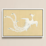 White Phoenix - Kamisaka Sekka Momoyogusa Art Print / Canvas Framed Artwork Delicate White Phoenix Feathers Green Accents Kamisaka Sekka’s