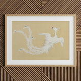 White Phoenix - Kamisaka Sekka Momoyogusa Art Print / Canvas Framed Artwork Delicate White Phoenix Intricate Feather Green Kamisaka Sekka’s