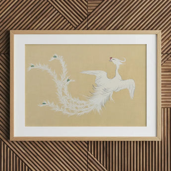 White Phoenix - Kamisaka Sekka Momoyogusa Art Print / Canvas Framed Artwork Delicate Intricate Feather Green Sekka’s, Bird, Prints