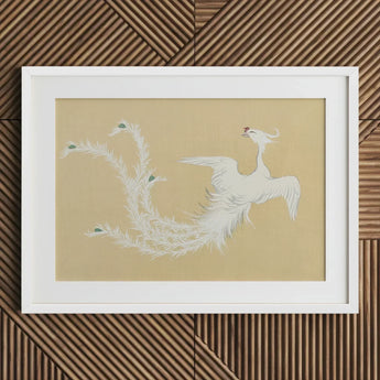 White Phoenix - Kamisaka Sekka Momoyogusa Art Print / Canvas Framed Artwork Delicate Stylized Feathered Wings Sekka’s, Bird, Prints