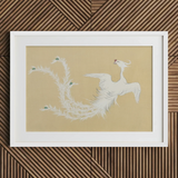 White Phoenix - Kamisaka Sekka Momoyogusa Art Print / Canvas White Framed Artwork Delicate Stylized Phoenix Feathered Wings Kamisaka