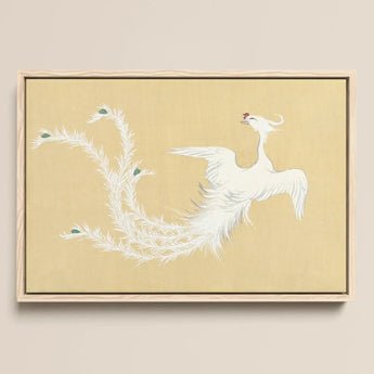 White Phoenix - Kamisaka Sekka Momoyogusa Art Print / Canvas Framed Artwork White Feathered Phoenix Green Accents Tail Kamisaka Sekka’s