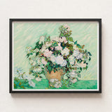 Framed Reproduction Vincent Van Gogh’s ?Vase Roses” Lush Gogh, Post-impressionist Masterpiece Art, Roses