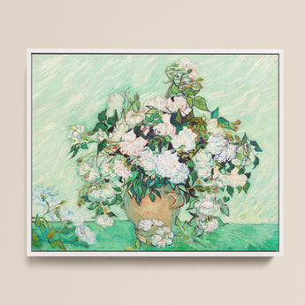 Framed Reproduction Vincent Van Gogh’s ?Vase Roses” Lush Gogh, Post-impressionist Masterpiece Art, Roses