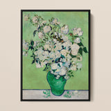 White Roses - Vincent Van Gogh Floral Art Print / Canvas, 12x16’’ / 31x41cm / Black Frame, Posters Prints & Visual Artwork, Toby Leon