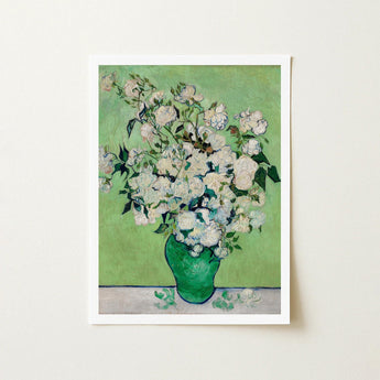 White Roses - Vincent Van Gogh Floral Art Print / Canvas Vibrant Green Ceramic Vase Filled Lush Bouquet Gogh’s, Prints