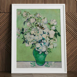 White Roses - Vincent Van Gogh Floral Art Print / Canvas Framed Reproduction Gogh’s ?White Green, Prints