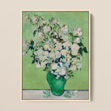 White Roses - Vincent Van Gogh Floral Art Print / Canvas Vibrant Green Ceramic Vase Filled Lush Gogh’s, Prints