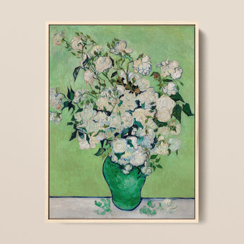 White Roses - Vincent Van Gogh Floral Art Print / Canvas Vibrant Green Ceramic Vase Filled Lush Gogh’s, Prints