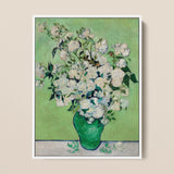 White Roses - Vincent Van Gogh Floral Art Print / Canvas Vibrant Green Ceramic Vase Filled Lush Gogh’s, Prints