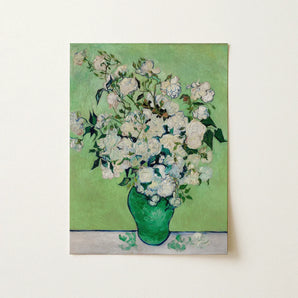 White Roses - Vincent Van Gogh Floral Art Print / Canvas Vibrant Green Ceramic Vase Filled Lush Gogh’s, Prints