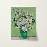 White Roses - Vincent Van Gogh Floral Art Print / Canvas Vibrant Green Ceramic Vase Filled Lush Gogh’s, Prints